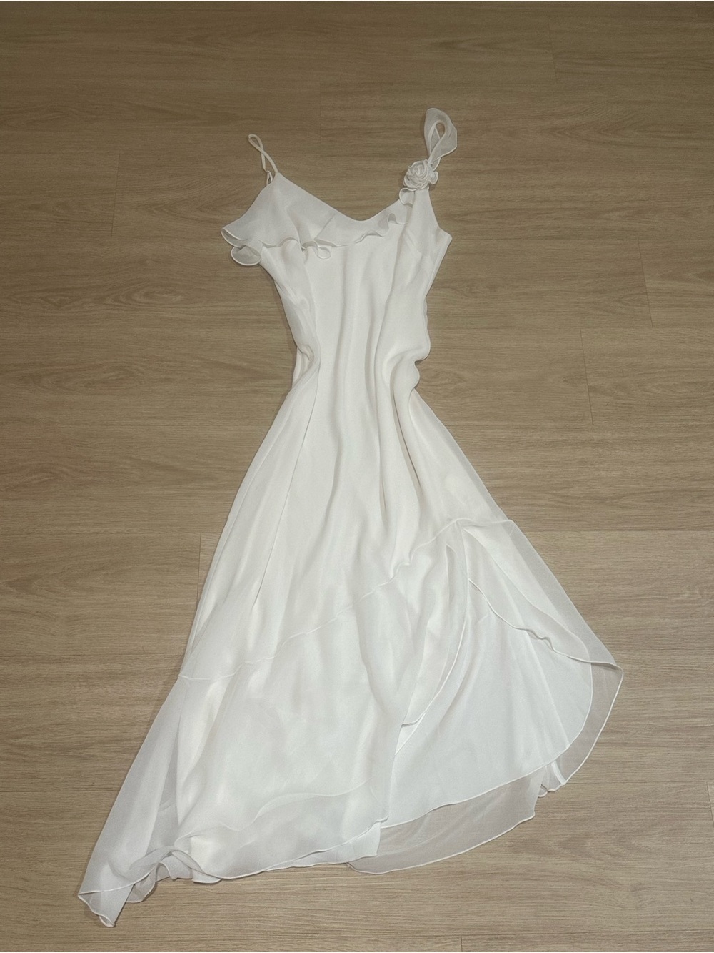 Aritzia White Asymmetric Ruffle Midi Dress